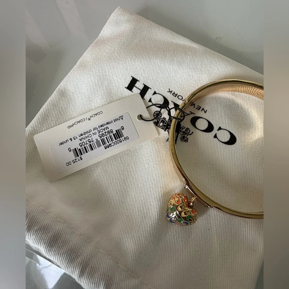 Coach Gold rainbow heart Necklace earrings and Bracelet jewelry Set